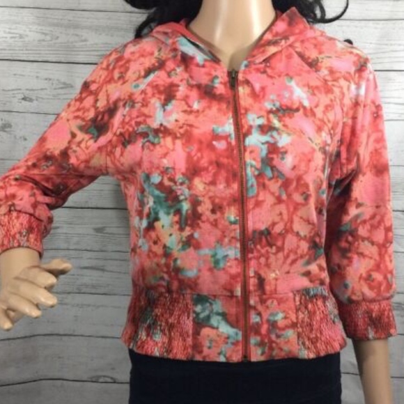 Boston Proper Hoodie XS Pink Watercolor Floral - Picture 1 of 8